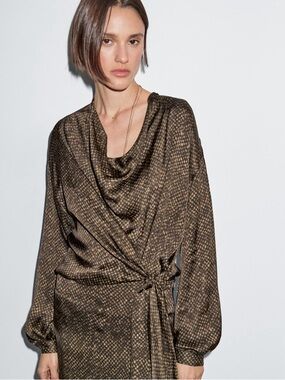 Massimo Dutti Brown and Olive Printed Dress